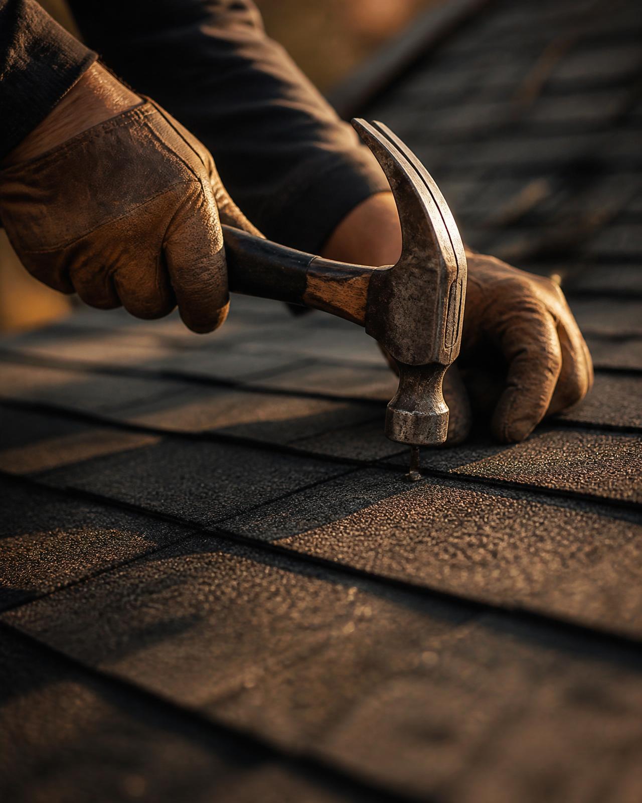 A roofer's hands at work